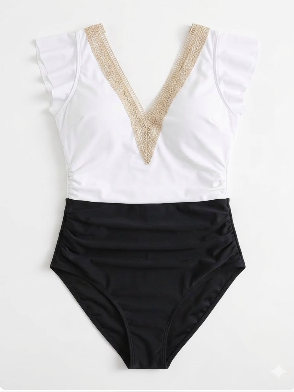 Blooming Jelly White  and Black One-Piece Swimsuit